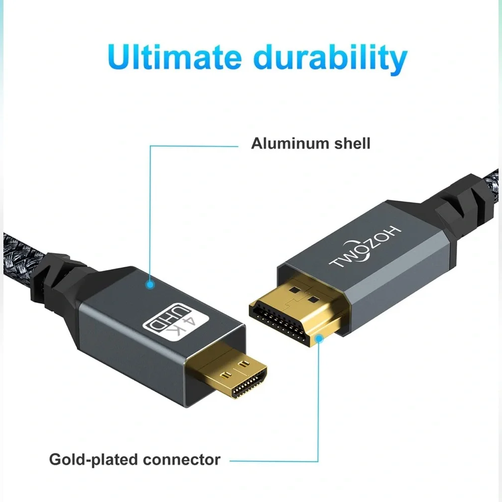 Twozoh 4K Micro HDMI to HDMI Cable 6.6FT, High-Speed Full HDMI